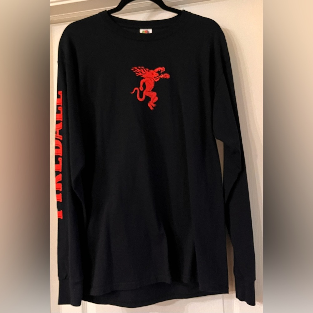 FIREBALL Graphics Fruit of the Loom Crew Neck Black Long Sleeve Cotton Lg Tee